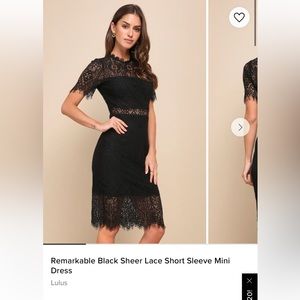Lulus - Remarkable Black Sheer Lace Short Sleeve Mini Dress - Size M